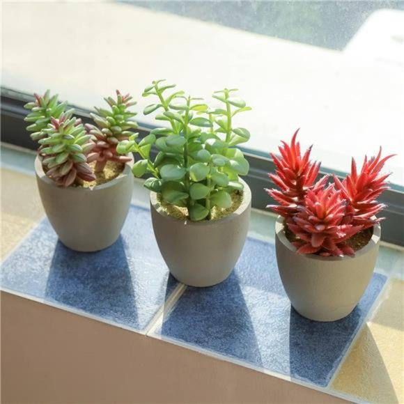 Artificial Plants, 3 Pack Realistic Faux Succulents in Pots with Flowers - Picture 5 of 6